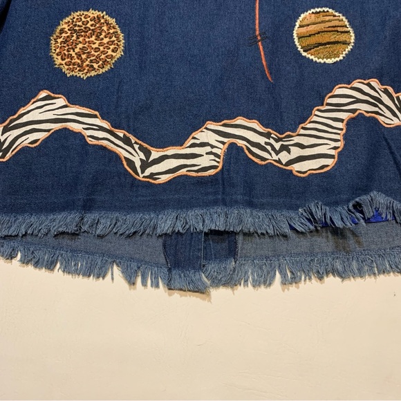 Julia Kim 1X XL animal print denim patchwork circles button up jacket 95809 raw - Picture 10 of 11